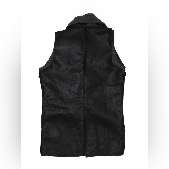 Cherish Size XS Black Faux Fur Pleather Leather Sleeveless Vest Open Front Fall - Picture 4 of 4